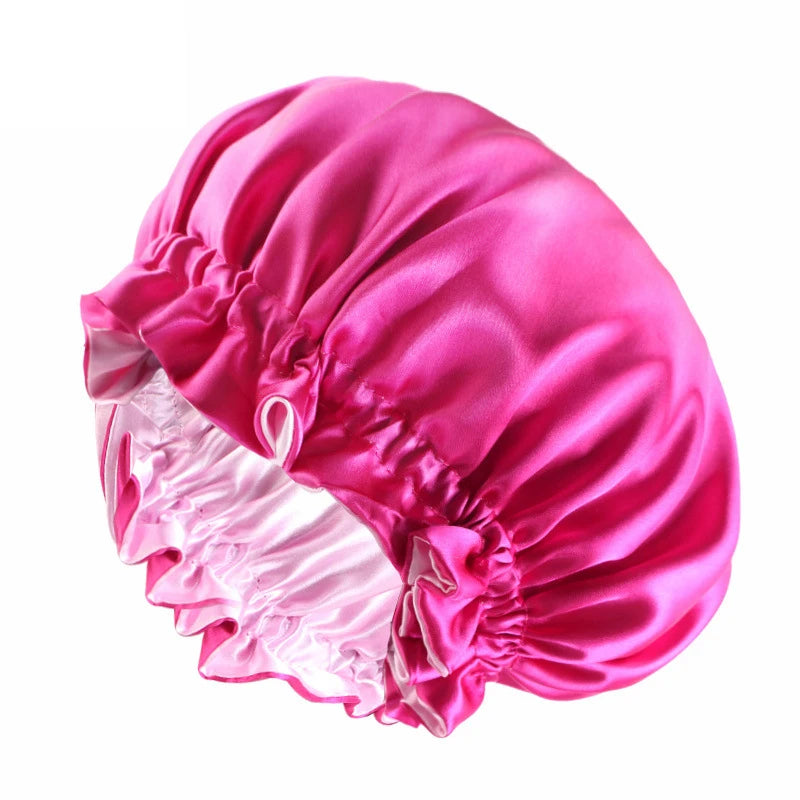 New Solid Elastic Double Layer Satin Bonnet Nightcap Women Night Sleep Hair Protection Hat Reversible Sleeping Hat Hair Care New - NamafadStore