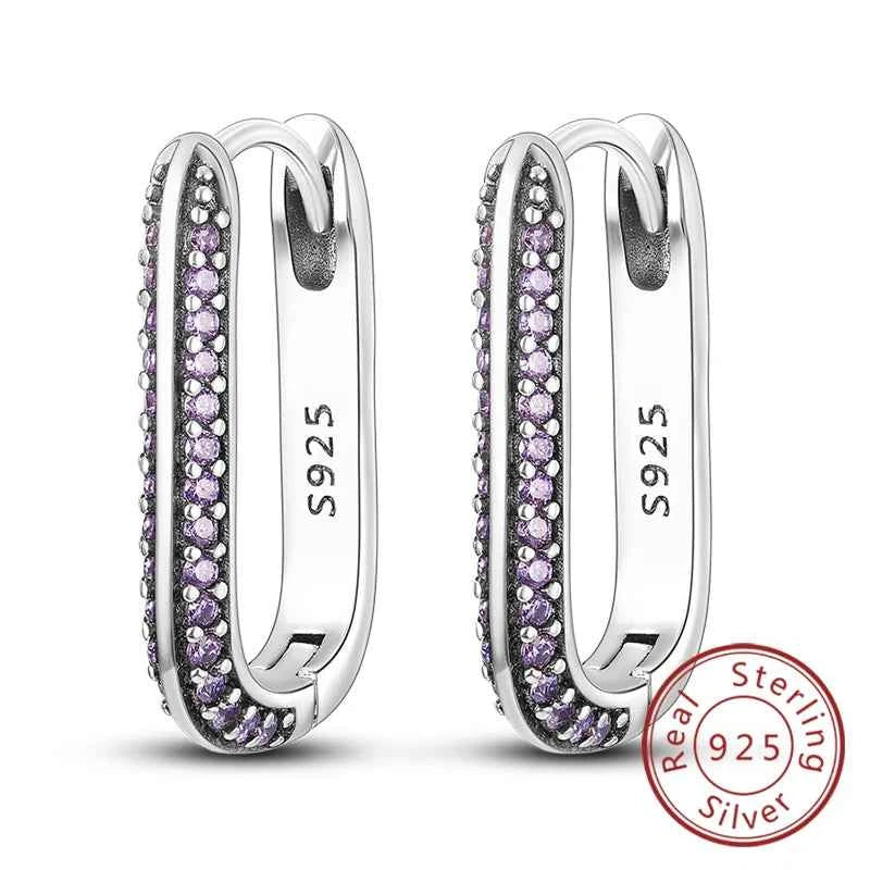 New Original 925 Sterling Silver Hoop Earrings Purple Zircon Flowers Butterflies Studs Earring For Women Wedding Engagement Gift