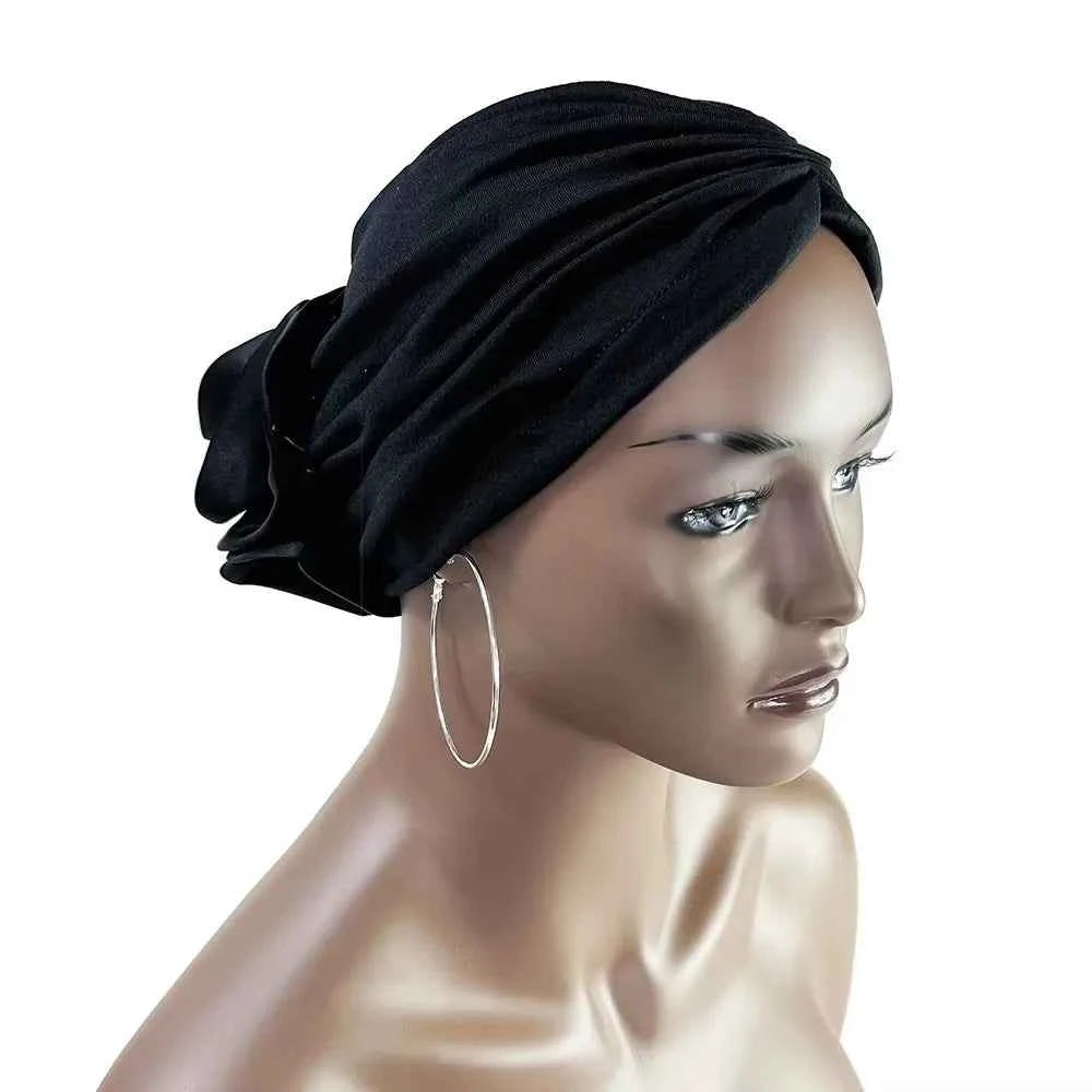 New Fashion Satin Flowers Turban Hijab Hats African Head Wraps Elastic Muslim Hats Breathable Chemo Cap For Women Girls