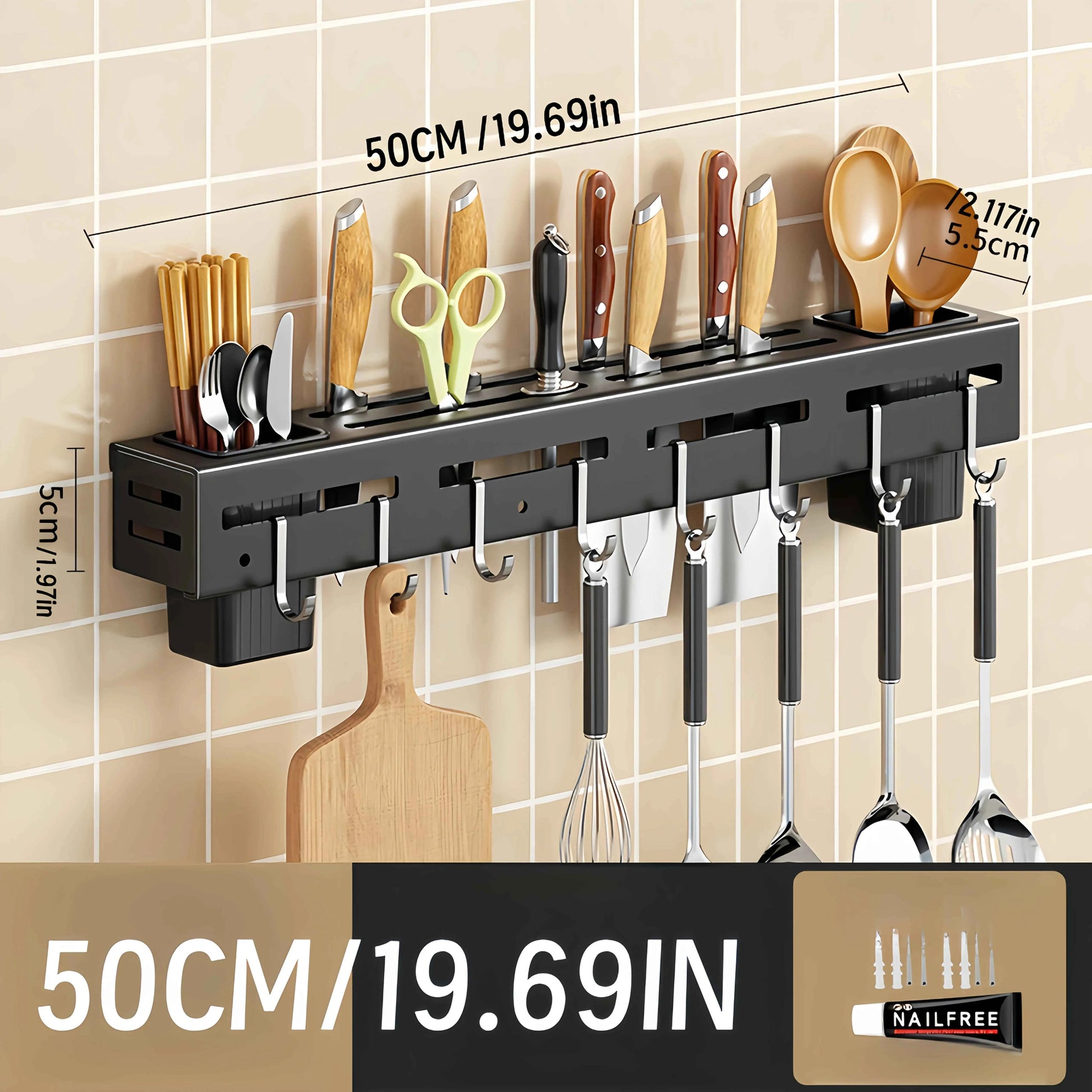 Multifunctional Kitchen Wall Mounted Rack - Knife Holder Chopstick Storage Organizer Multipurpose