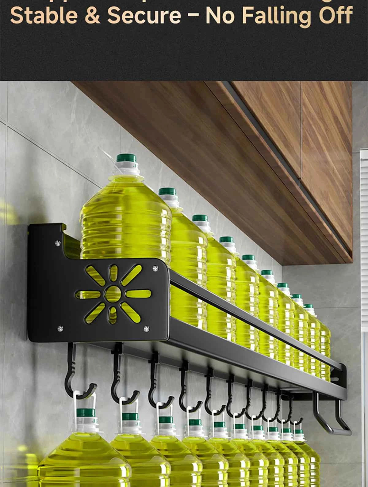 Metal Kitchen Shelf No-Punch Large Capacity Storage Kitchen Utensils Skeletonized Drainage Design Easy to Clean Black