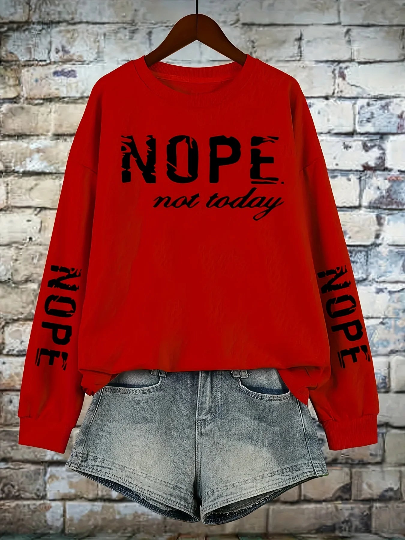 Nope Not Today Letter Printing Tracksuit Women Retro Versatile Tops Fashion Casual Sweatshirt Autumn Round Neck Warm Sportswears