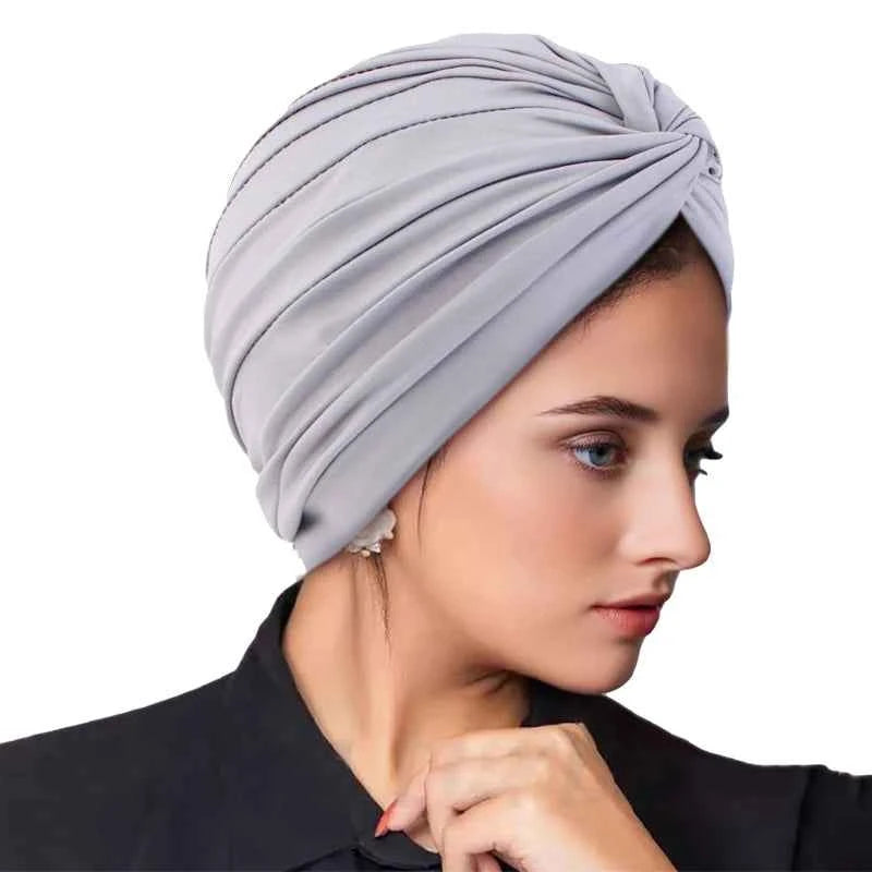 New Women's Stretchy Twist Pleasted Hair Wrap Turban Caps Muslim Cancer Chemo Beanie Cap Headwear Sleep Hat