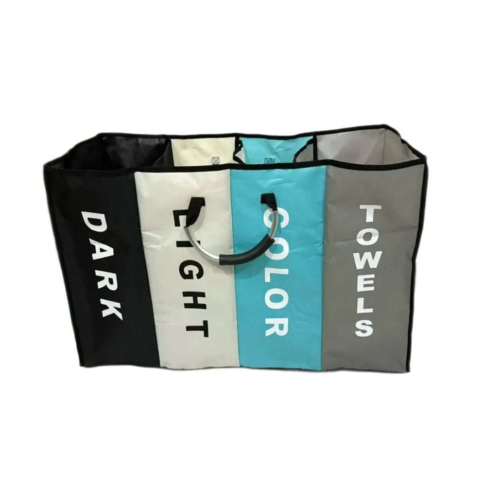 4-Grid Large Laundry Basket – Folding Divided Clothes Hamper with Handles