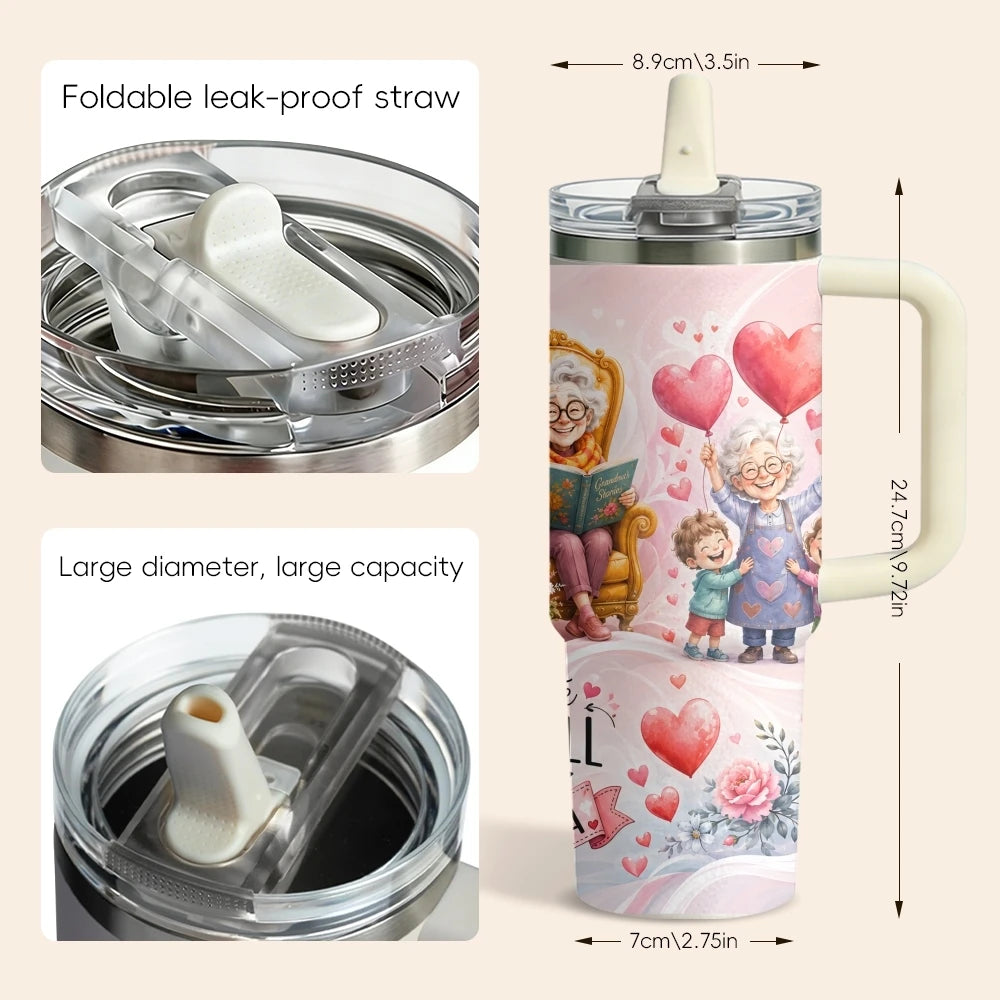 Happy Grandma Life Vacuum Flasks 40oz 3rd Gen Vacuum Insulated Stainless Steel Tumbler Cup with Handle Straw Lid