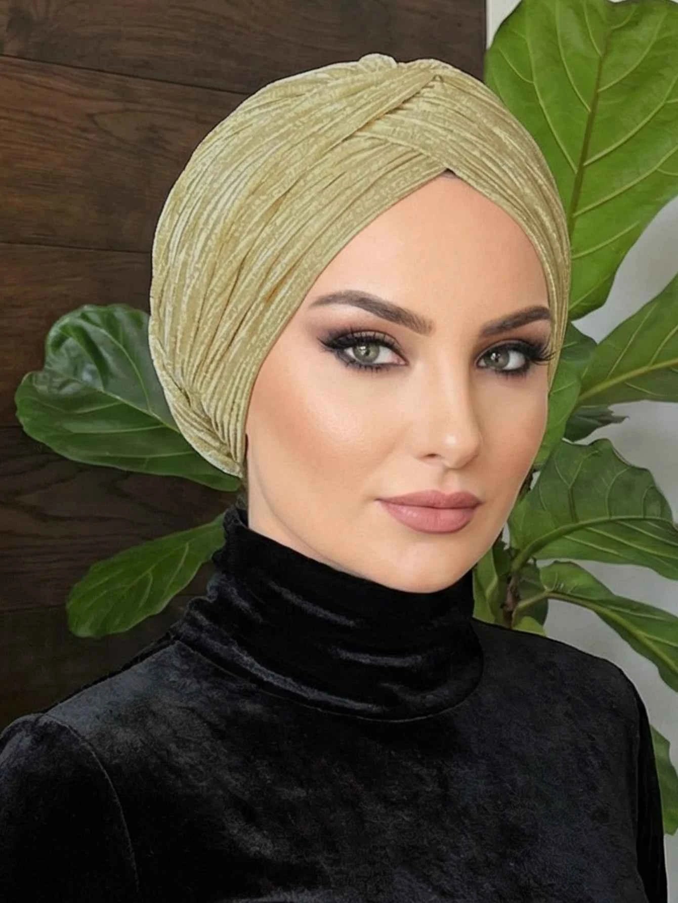 1 ultra-thin shiny gold wire women's headband, women's Muslim headscarf, solid color Elegant, gorgeous polyester fiber ﻿