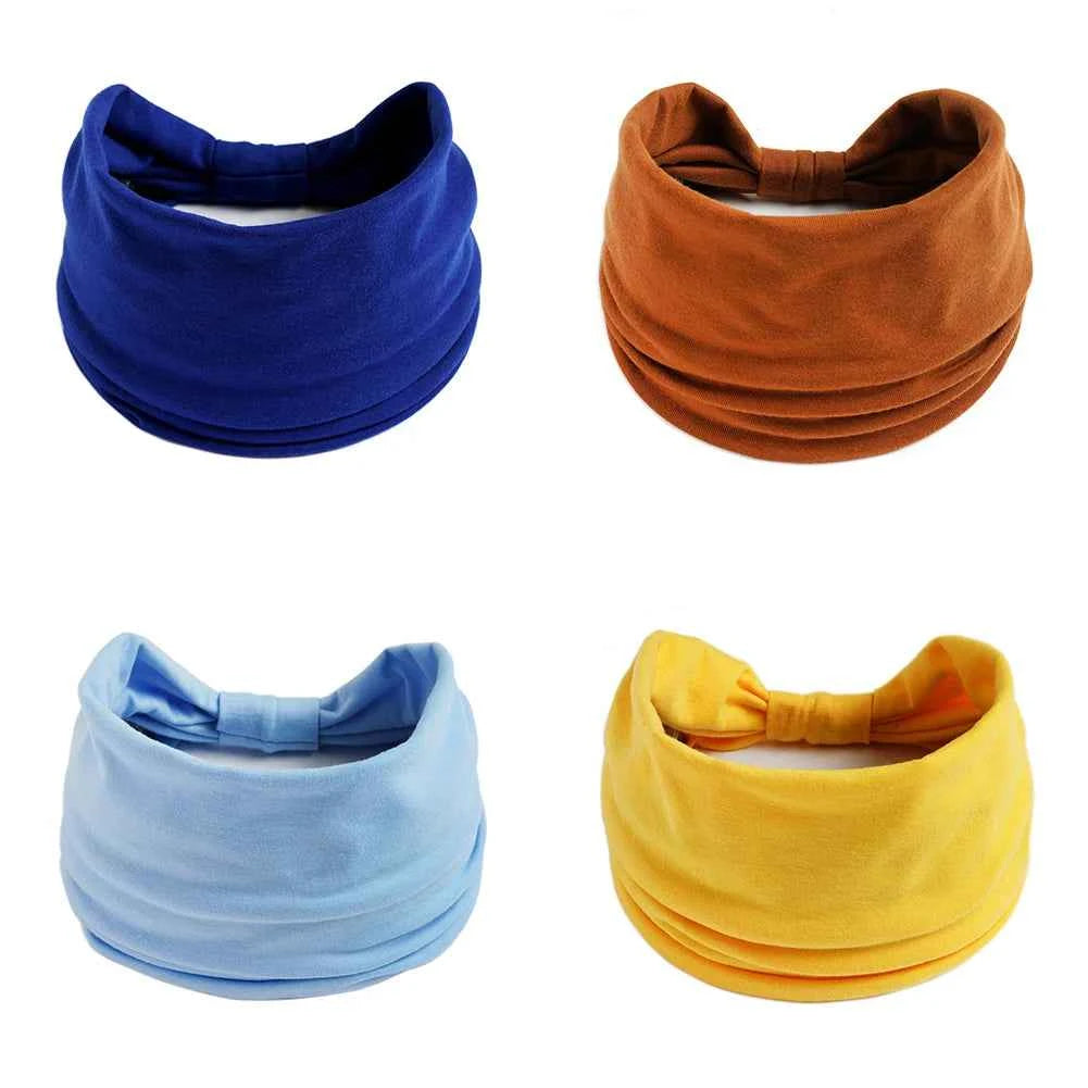 Women’s Solid Color Turban Headwrap – Soft Cotton Knot Headband Elastic Wide Hair Band for Yoga & Daily Wear