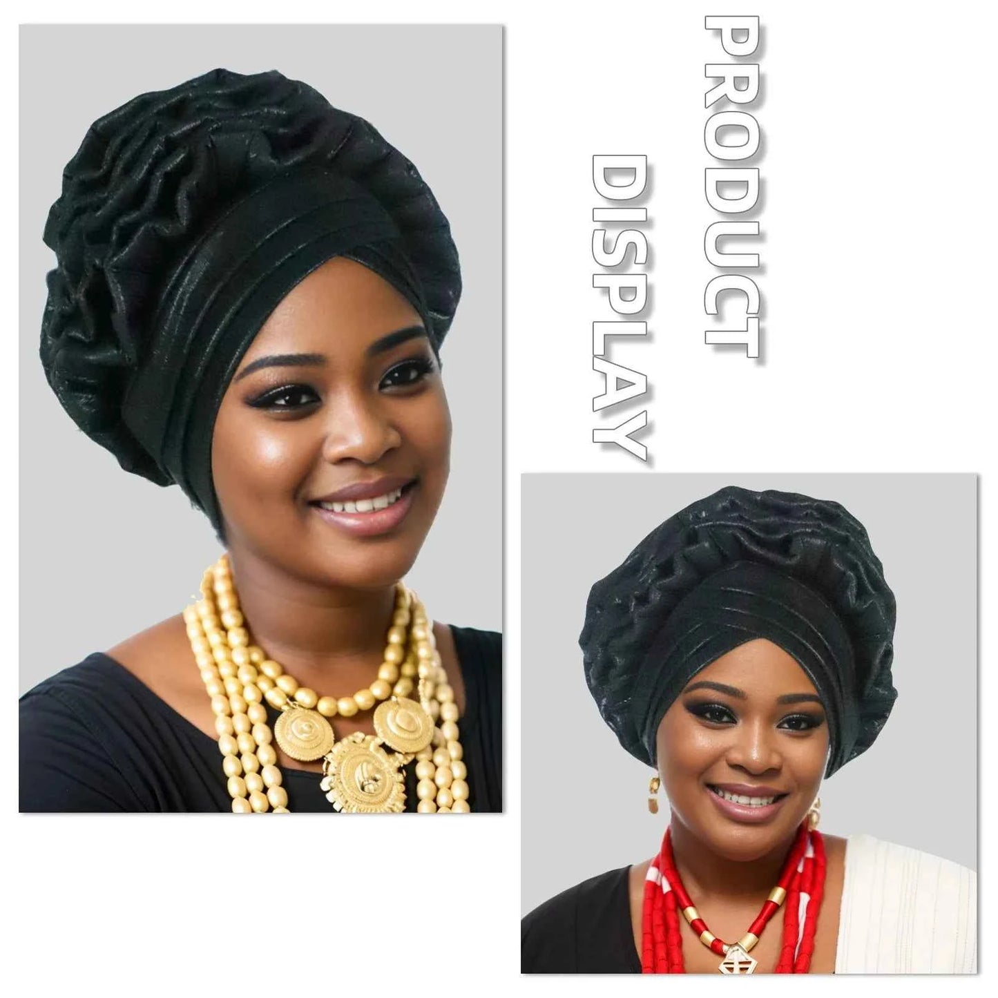 New Fashion African Auto Gele Headties Muslim Glitter Ruffled Turban Hijab Bonnet Nigerian Wedding Festival Baotou Hat for Woman