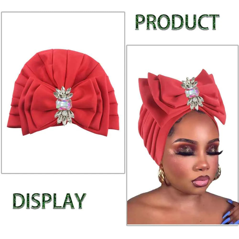 Women's Sweet Turban Cap with Multi Layer Bow Tie African Lady Head Wraps Bonnet