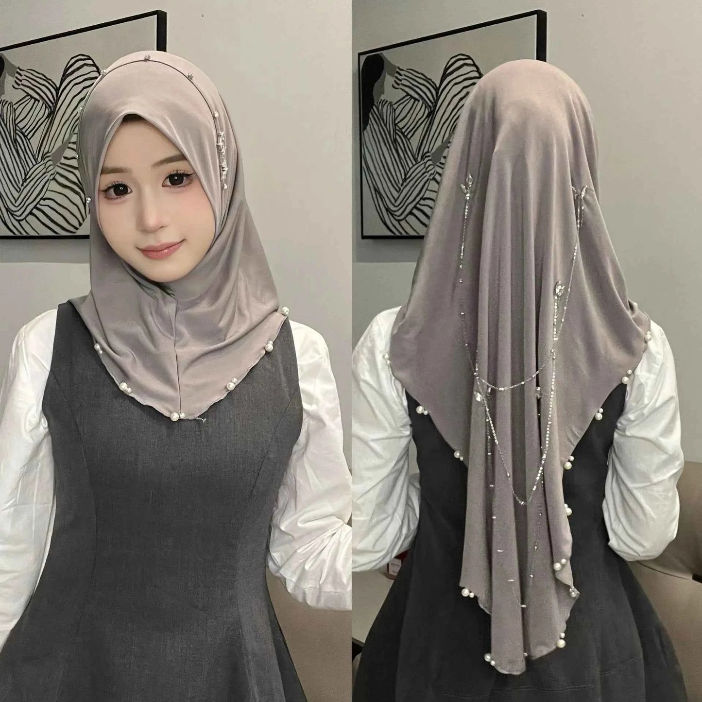 Muslim Instant Turban Women's Hijabs Diamonds Chain Headscarf Ramadan Hijab Scarf Luxury Glitter Shawls Head Scarf Women Turbans