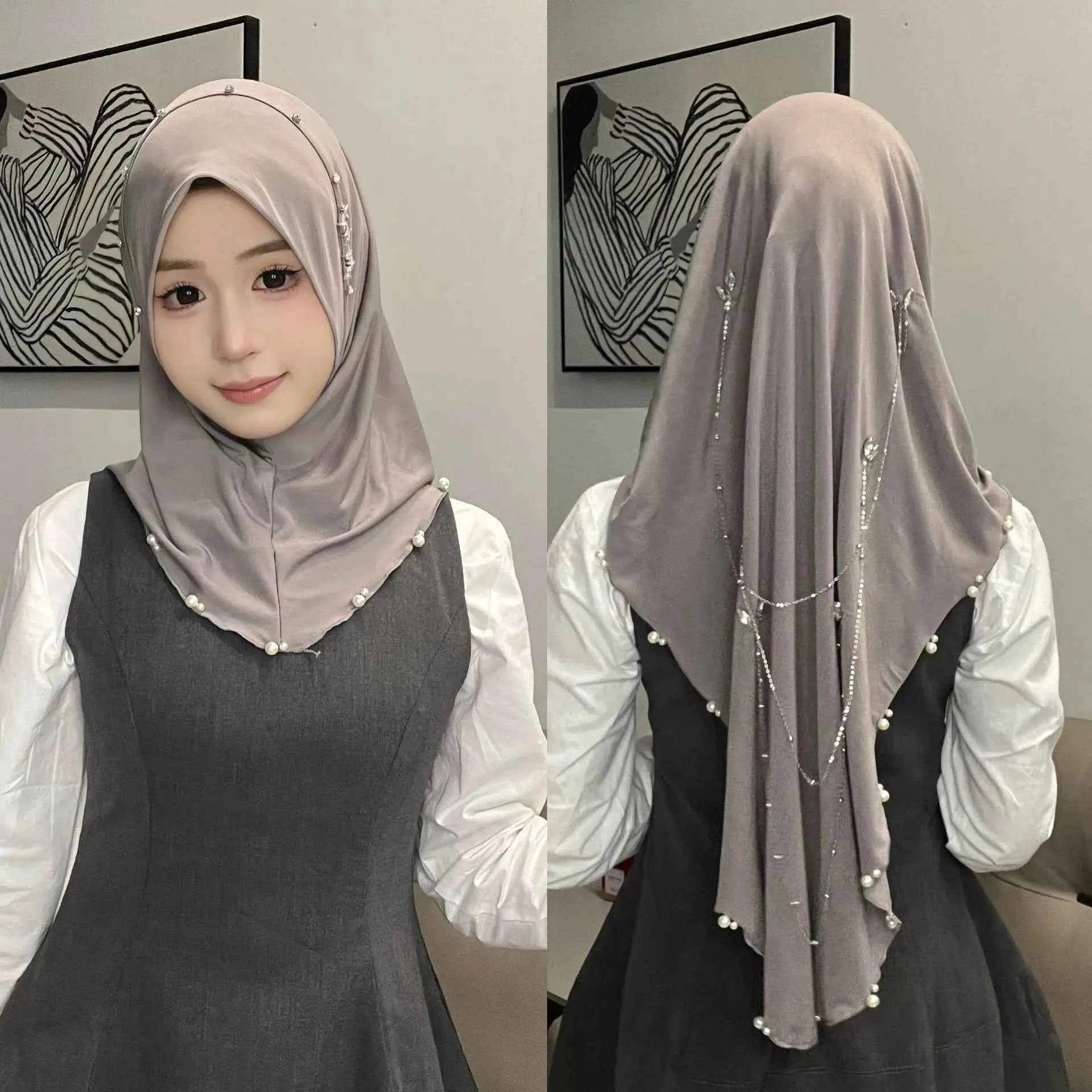 Muslim Instant Turban Women's Hijabs Diamonds Chain Headscarf Ramadan Hijab Scarf Luxury Glitter Shawls Head Scarf Women Turbans