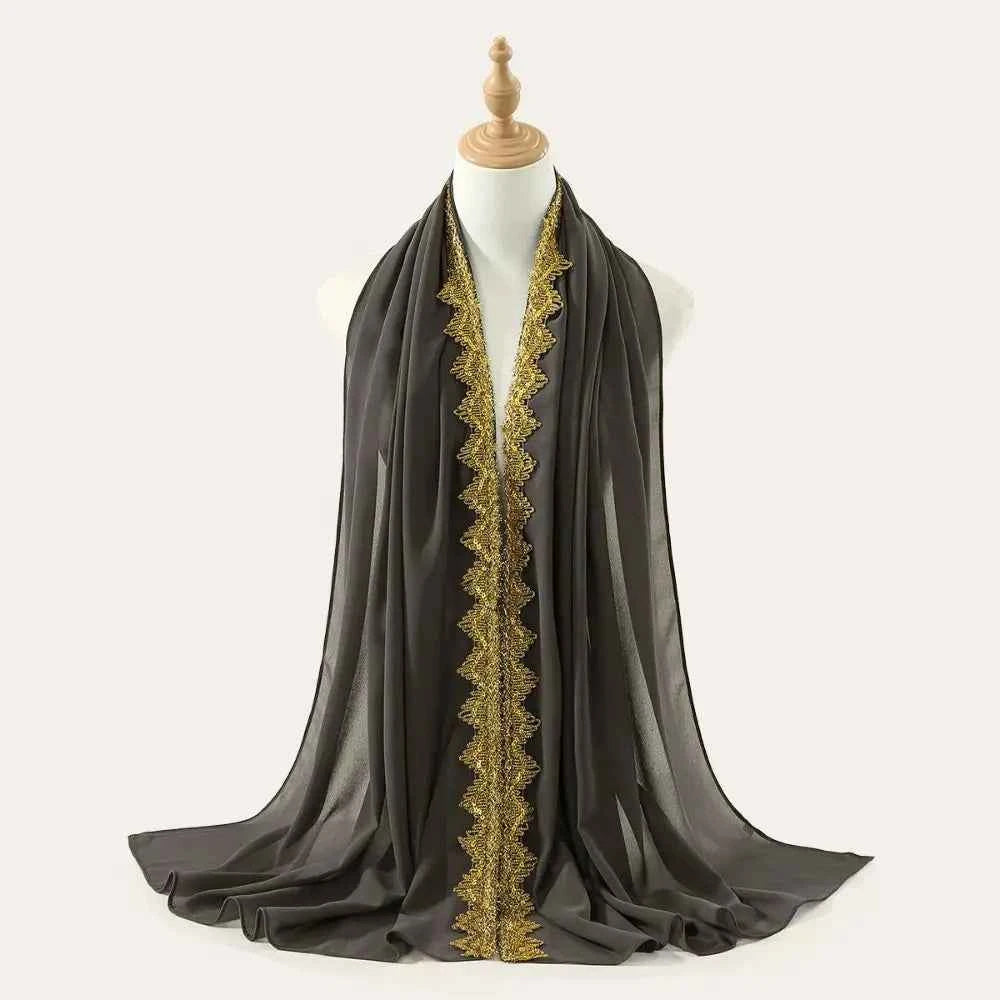 Fashion Silk Chiffon Hijab Scarf Gold Glitters Sequin Wraps Shawl All-march Thin Islamic Turban Beach