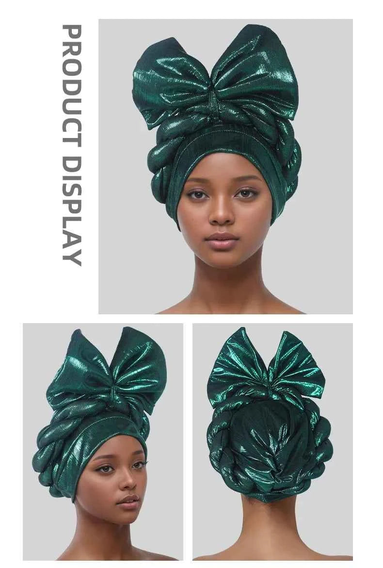 African Lady Head Wraps Nigeria Autogele Headtie Wedding Party Headgear Turbante Mujer Exaggerated Bow Turban Cap for Women