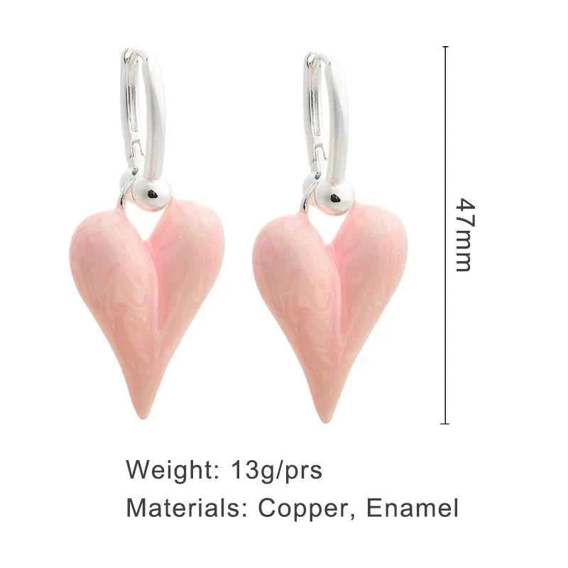 Copper Clip On Hoop Earrings For Women Enamel Heart Pendant Dangle Fashion Jewelry Classic New Style Holiday Accessories C1961