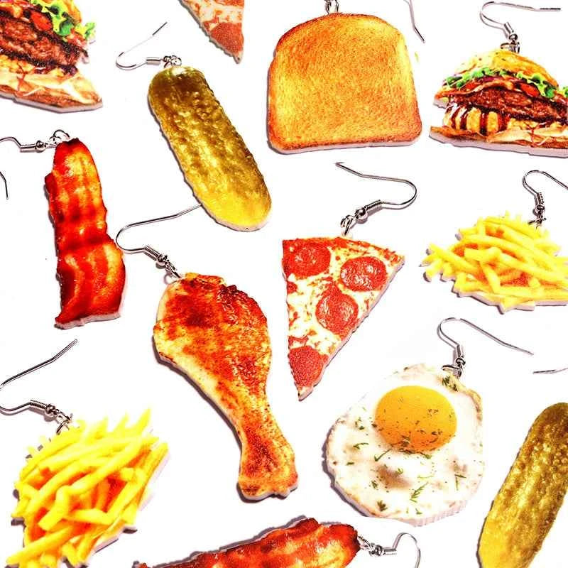 Earrings For Women Girls Hip Hop Cute Exaggeration Special Creativity Jewelry Pizza Hamburger Fried Egg Chicken Leg Toast
