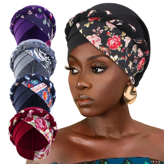 Women's Print Trendy Braid Muslim Turban Scarf islamic inner hijab cap Ladies Head Wrap Cover Hijab Scarf