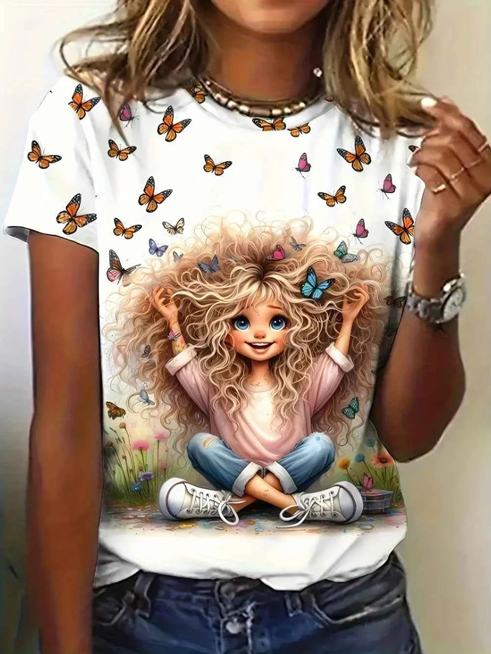 Women’s Summer Printed Short Sleeves T-Shirts Personalized Girl Graphic Casual Trend Clothing Tees Tops Vacation Woman Clothes
