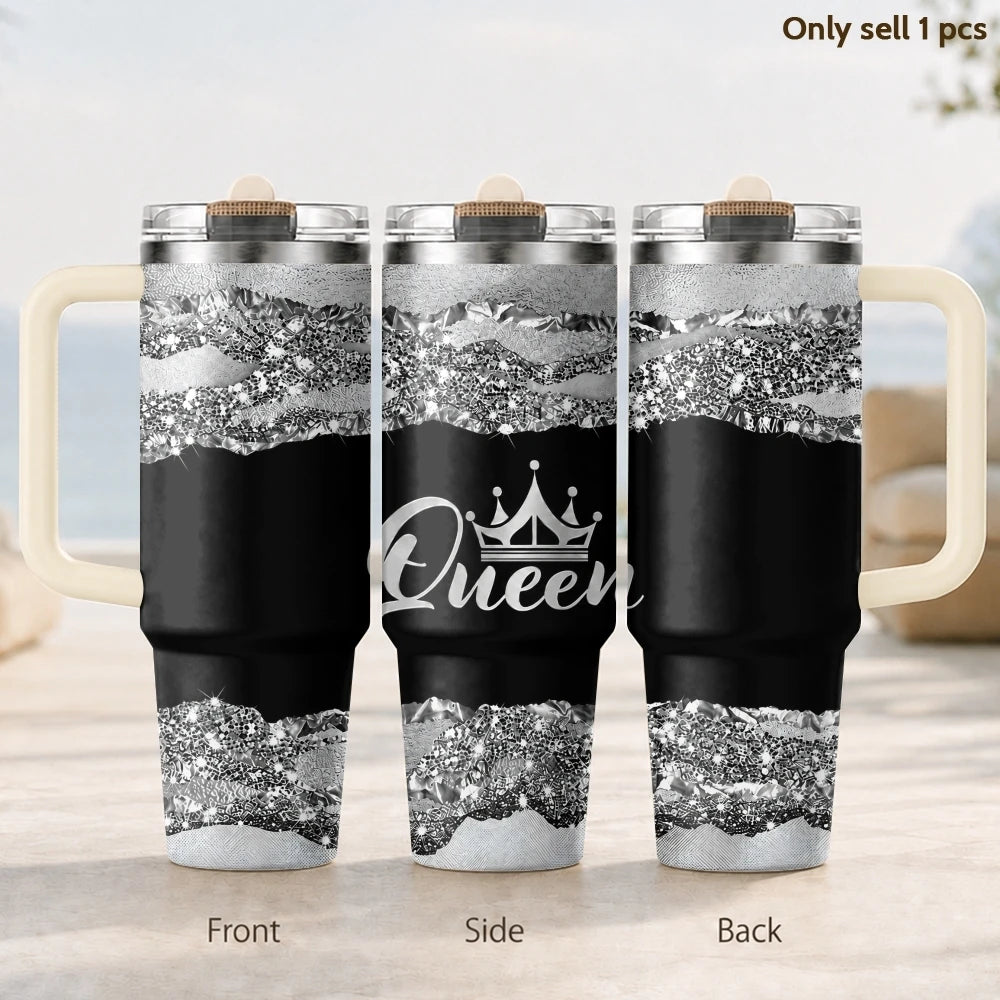 Queen 40oz Tumbler – Insulated Stainless Steel Travel Cup with Handle & Straw