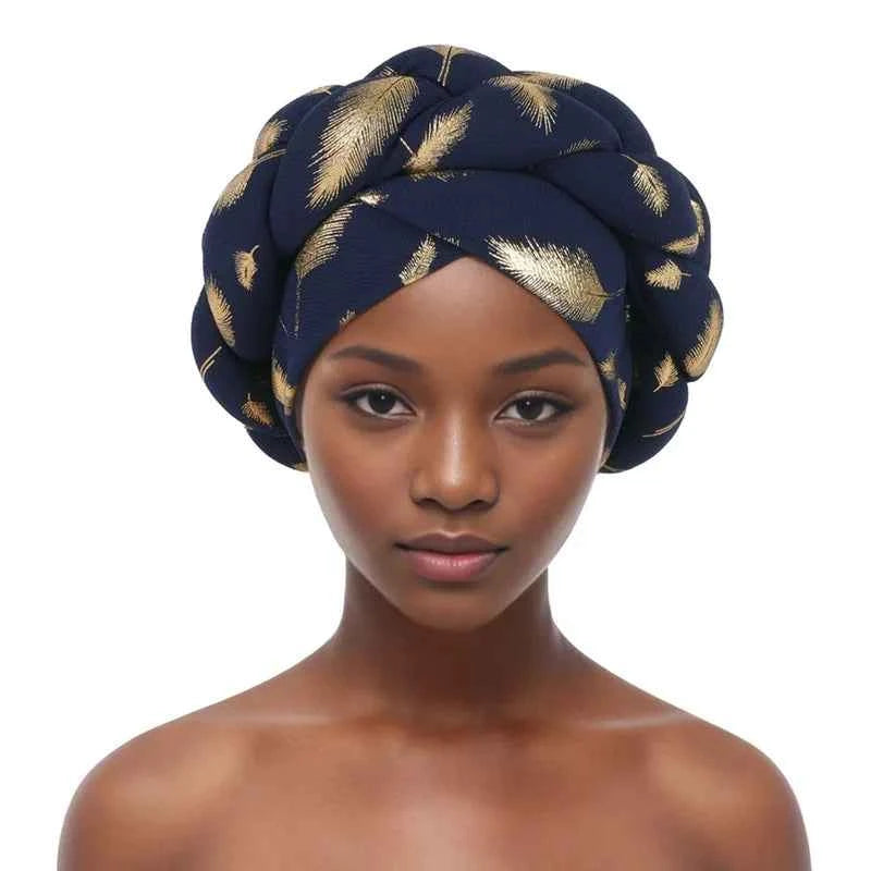 Bronzing African Headtie Braid Turban Caps for Women Nigeria Wedding Geles Party Headgear Headpiece Auto Gele Female Head Wraps