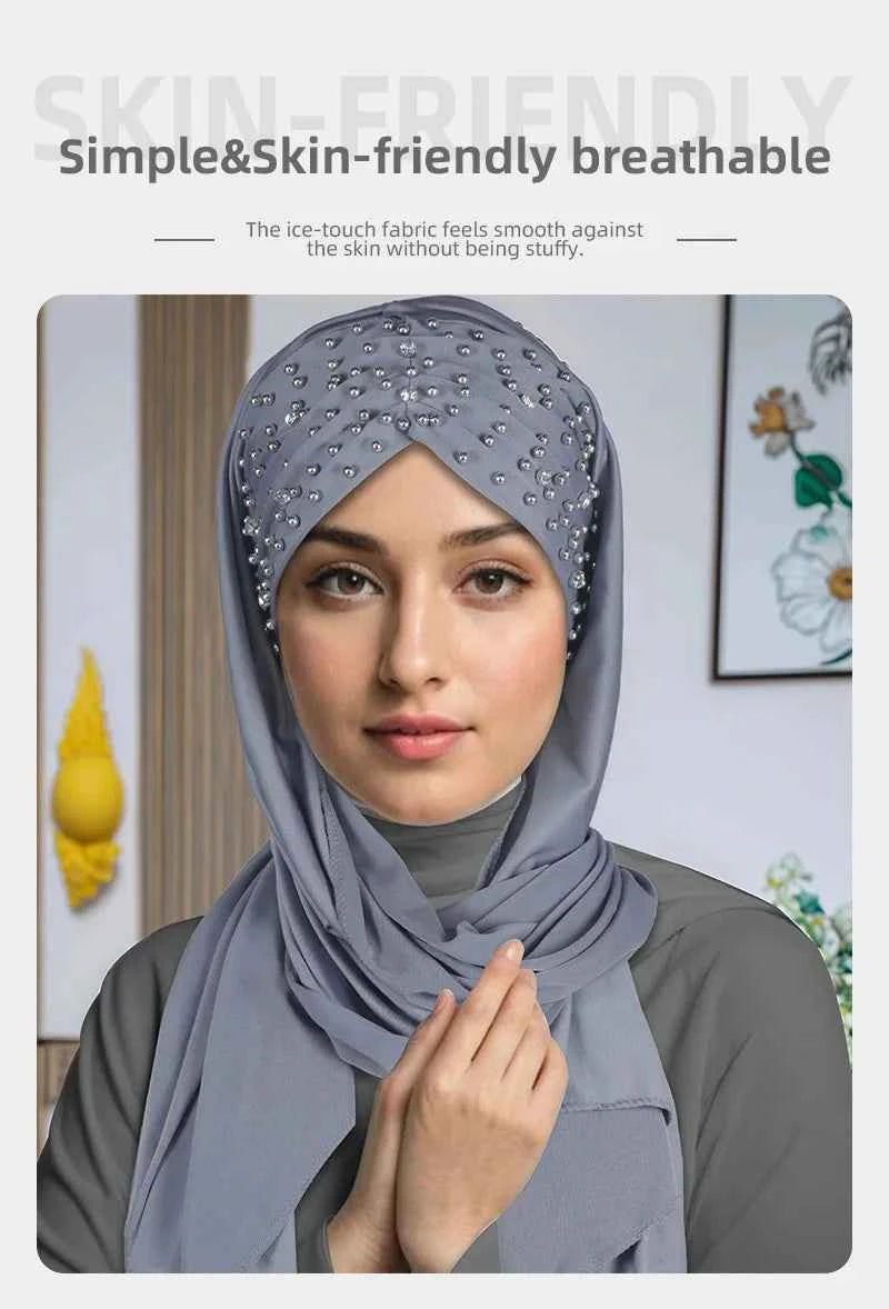 Instant Hijabs Hijab Scarf With Diamonds Jersey Caps Bonnet Brand Design Muslim Scarf Plain Pull On Ready Wear Wrap Head Cover
