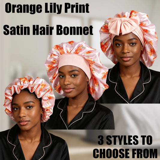 Floral Satin Bonnet for Women – Large Sleep Cap for Curly Hair