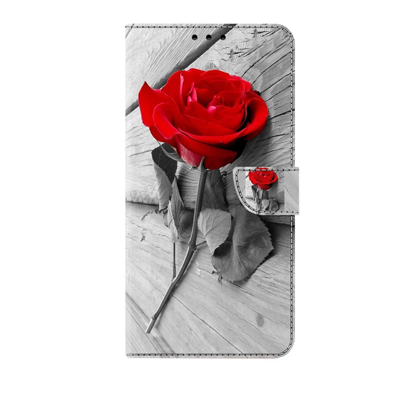 Flip Leather Case For iPhone 6 7 8 X XS XR 11 12 13 14 15 Mini Pro Max 3D Flower pattern Painted Wallet Phone iPhone15 14 Plus