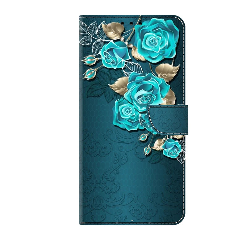 Flip Leather Case For iPhone 6 7 8 X XS XR 11 12 13 14 15 Mini Pro Max 3D Flower pattern Painted Wallet Phone iPhone15 14 Plus