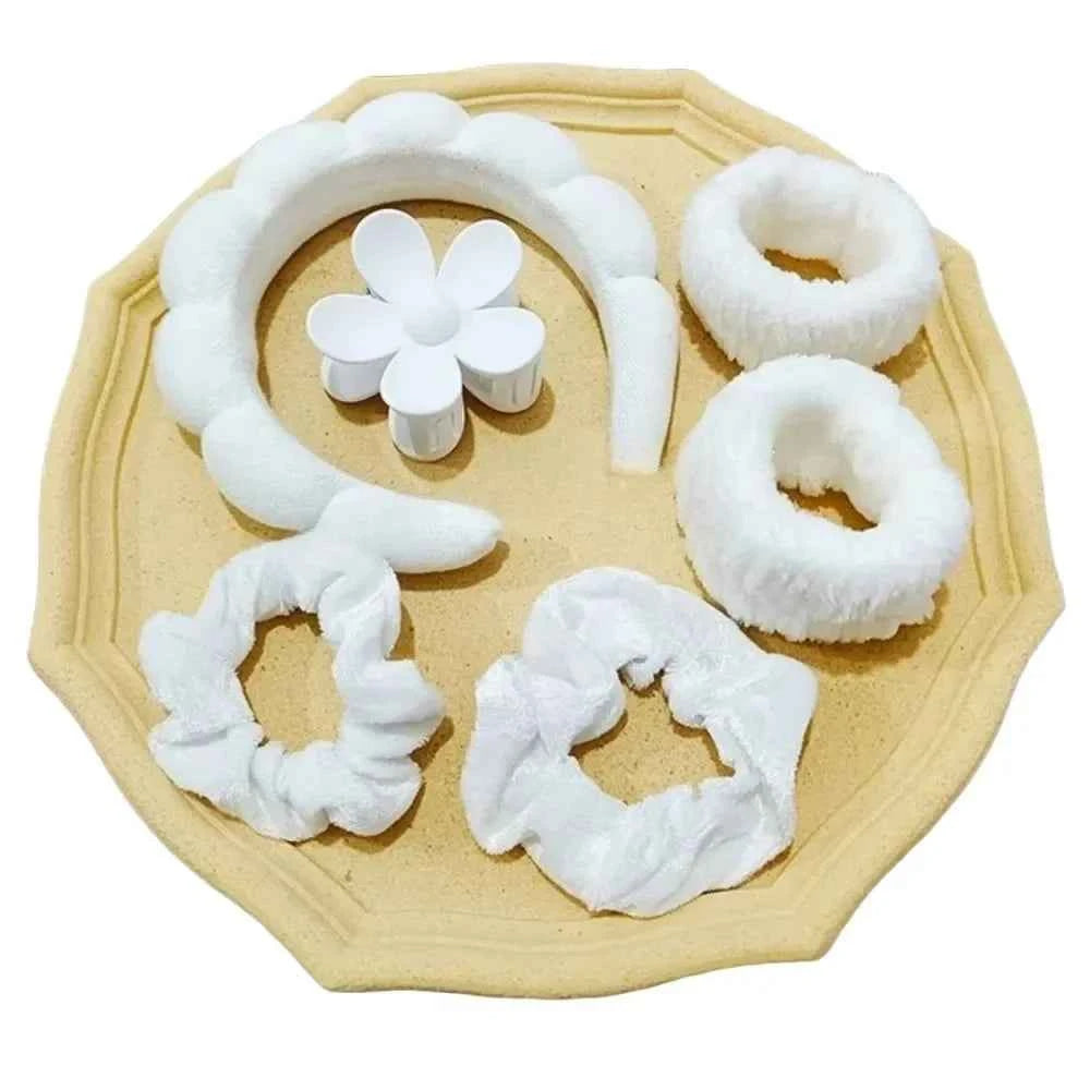 1/6Pcs Women Spa Hairband Puffy Sponge Headband Flower Hair Clip Wristbands Scrunchies for Washing Face Makeup Shower Skincare