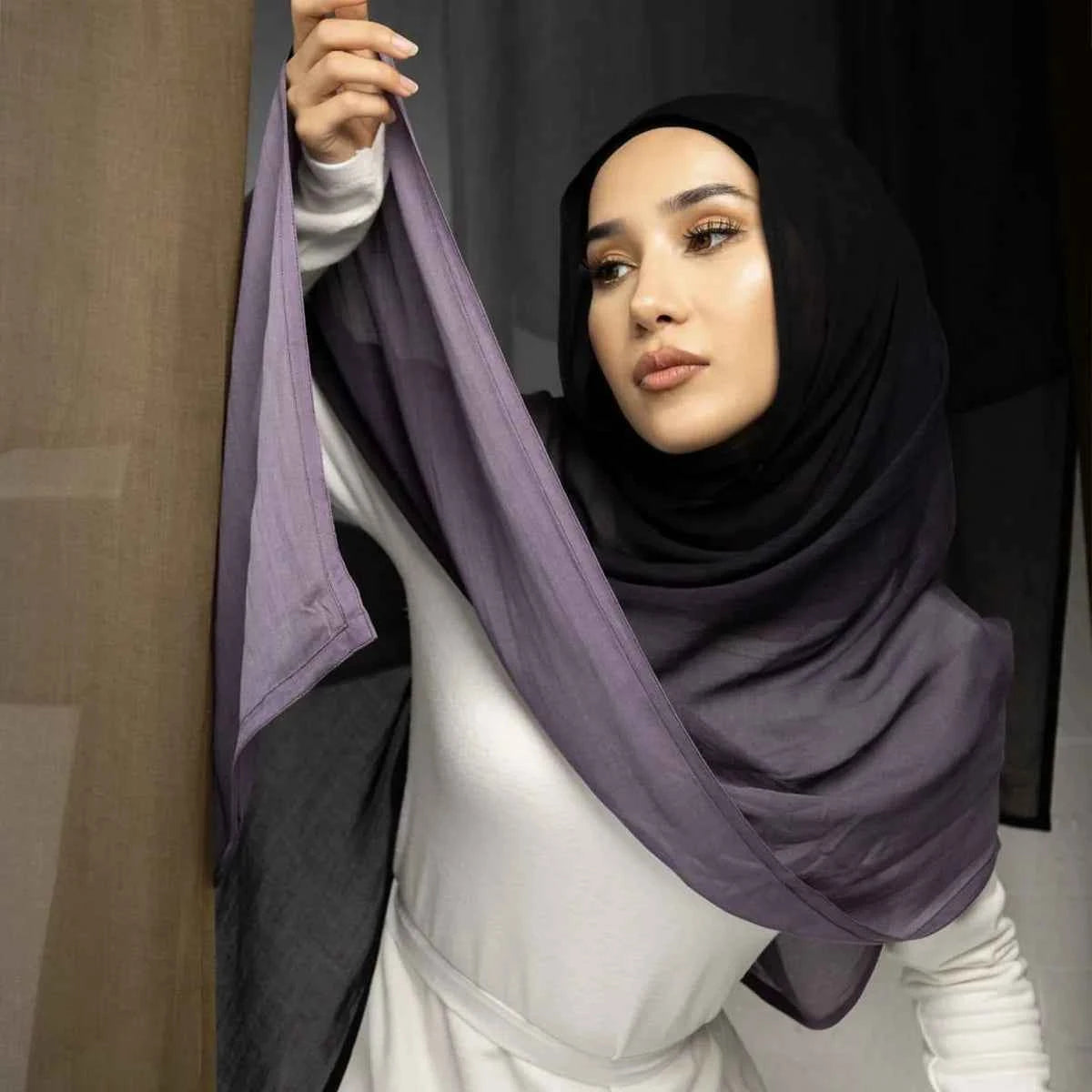 Big Size Gradient Women Cotton Rayon Crease Hijab Scarf Woman Long Wraps and Shawls Musulman Headband Islamic Turban