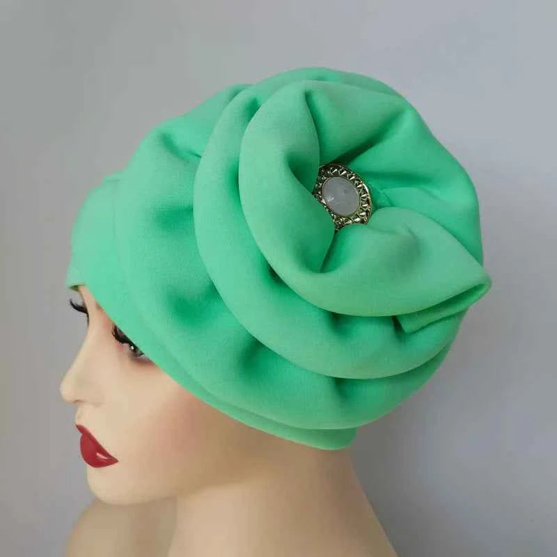 Winter Big Flower Turban For Women Muslim Hijab Caps Islamic African Headties Pleated Hijab Head Wraps Turban Bandana Head Cover