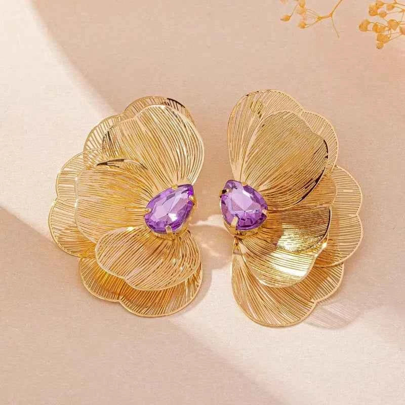 Flower Petal Stud Earrings For Women Girls Temperament Geometric Ear Accessories Party Gift Holiday Fashion Jewelry BE593