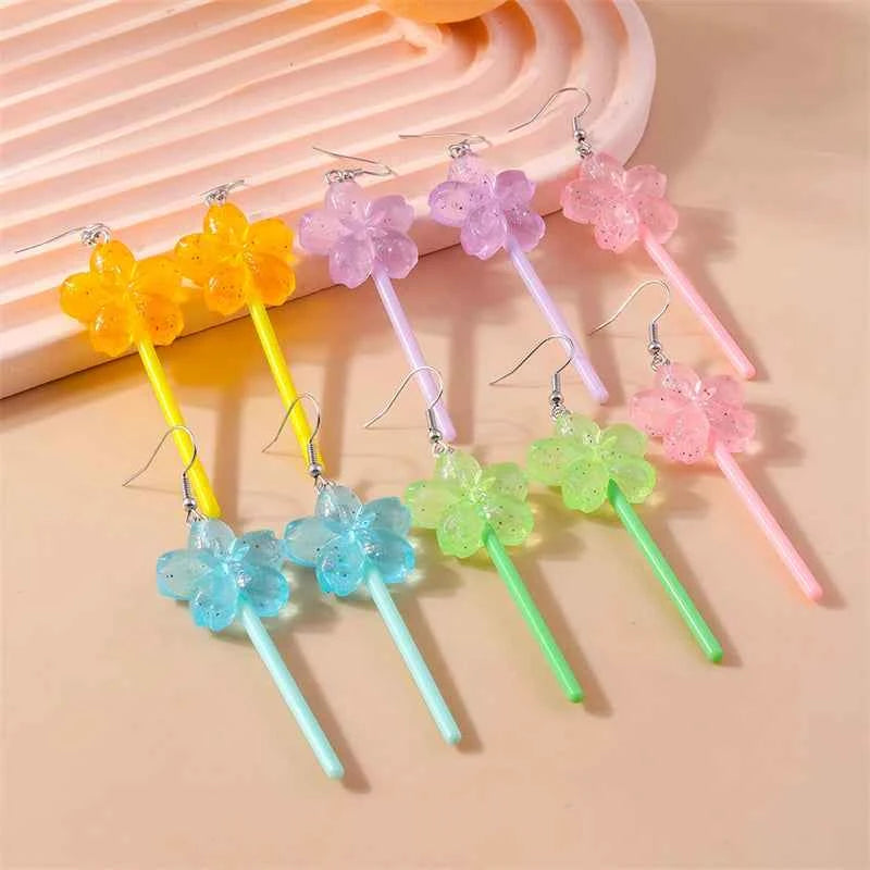 Sweet Candy Color Lollipop Drop Earrings for Women Funny Simulation Food Flower Dinosaur Dangle Hook Earrings Girls Jewelry Gift
