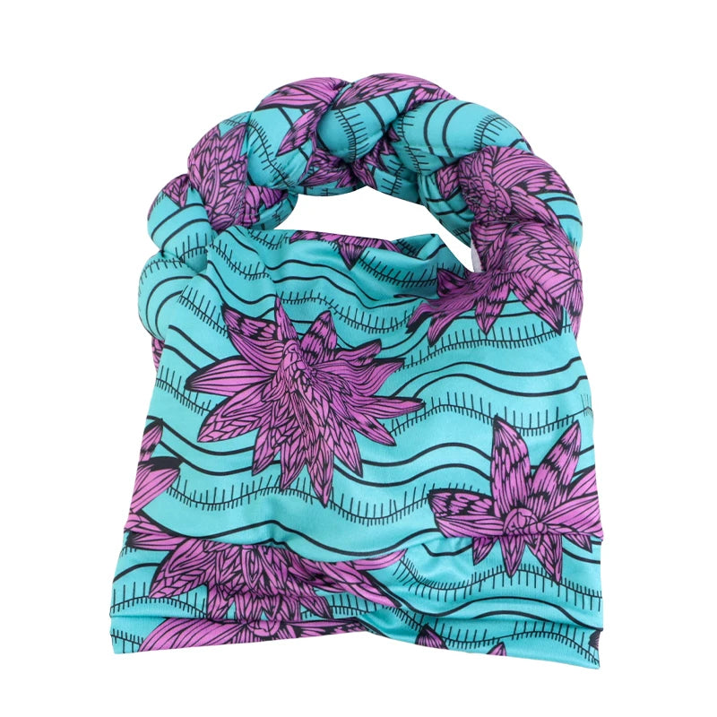 New African Print Twisted Large Braid Turban Hat Muslim Hijab Hat Elastic Head Wraps Headscarf Ramadan Headscarf Beanie Hats - NamafadStore