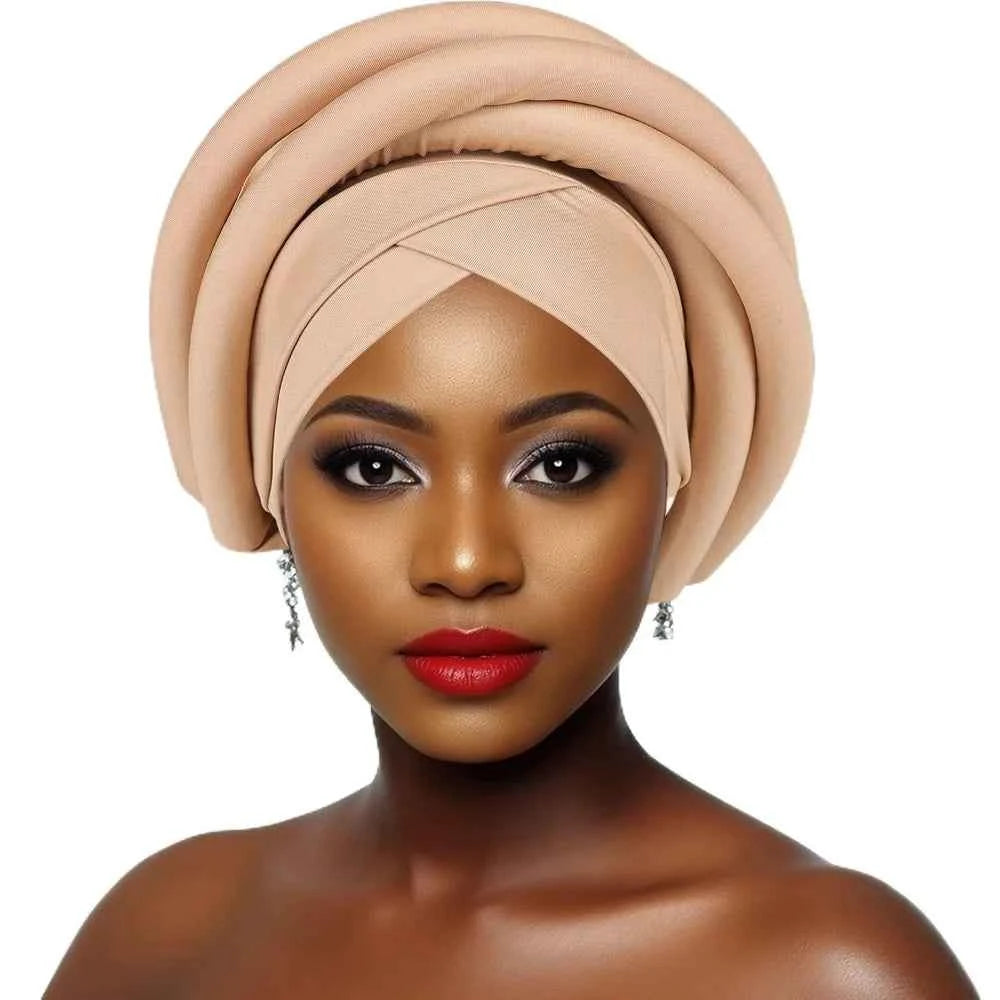 Fashion Raw Silk African Women Turban Wrap Twisted Braid Headwear Turban Cap Elastic Breathable Head Wraps African Lady