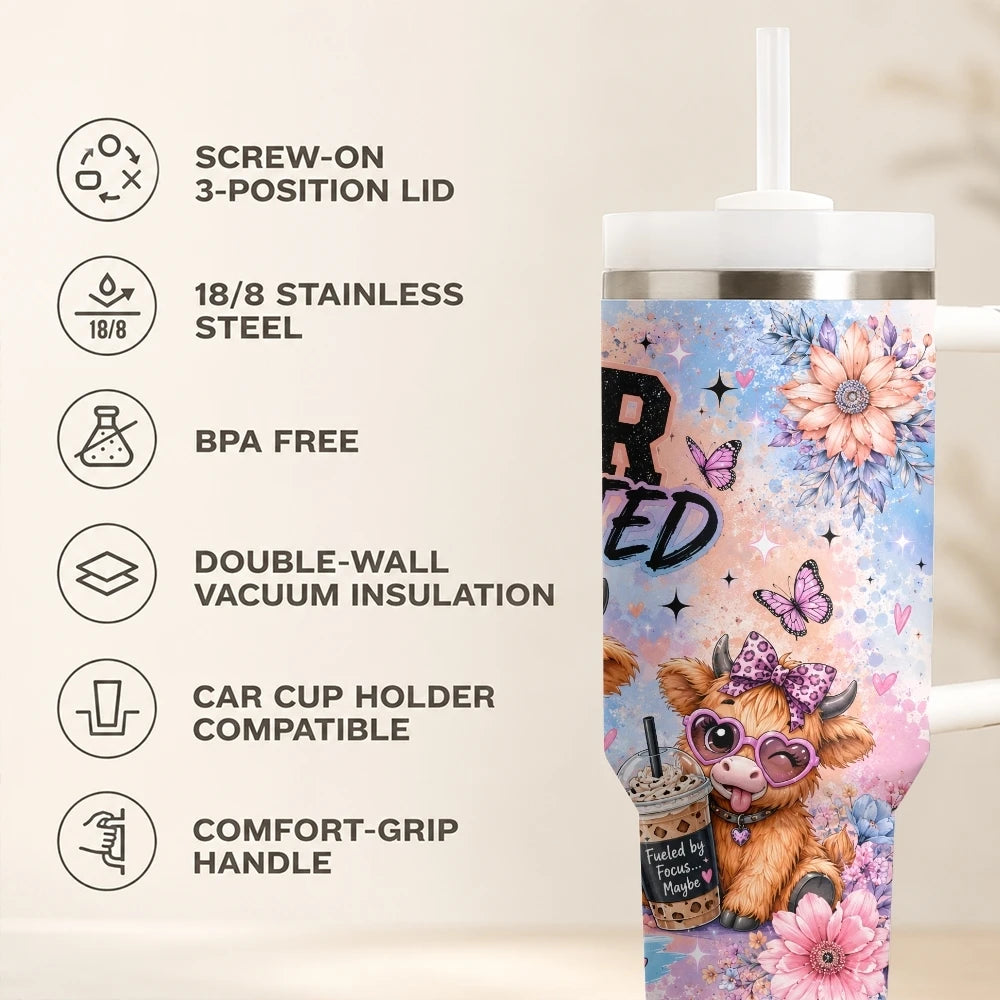 Highland Cow 40oz Tumbler – Stainless Steel Insulated Travel Cup with Straw