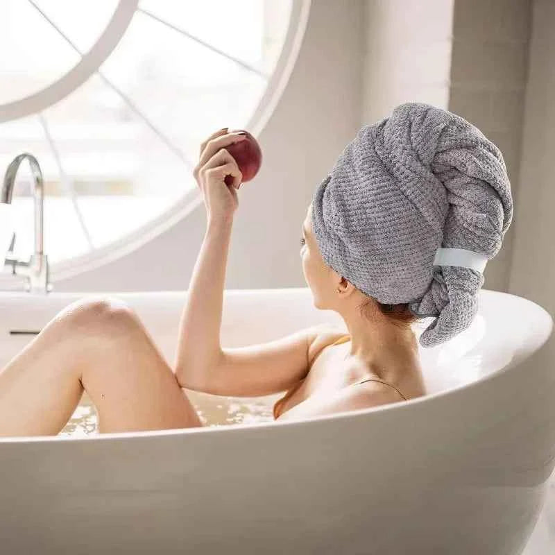 Large Size Hair Turban Microfiber Quick Dry Hair Towel Wrap with Elastic Band Soft & Absorbent Turbie Twist Hair Towel