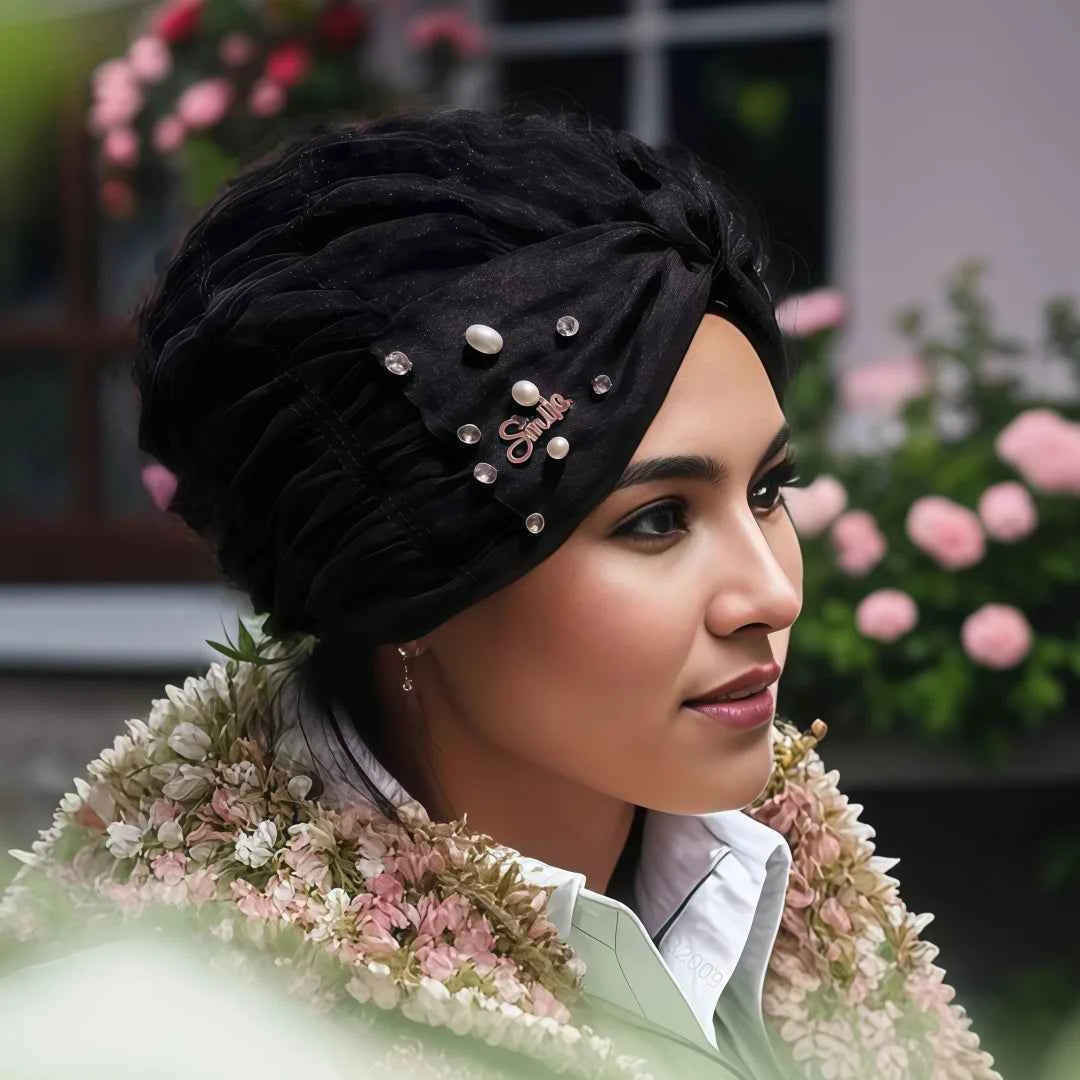 Indian Turban Hat for Women Rhinestone Stretch Headwarp Head Cover Bonnet Muslim Crysta Pleated Headscarf Hat