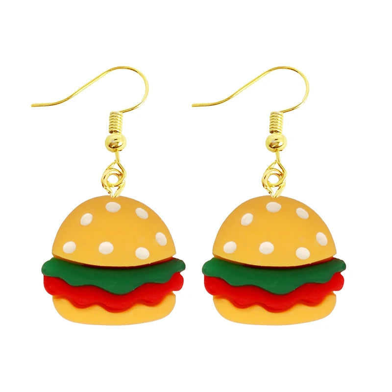 Earrings For Women Girls Cute Foods Hamburg Pizza Chicken Leg Candy Bottle Handmade Candy Kids Funny Resin