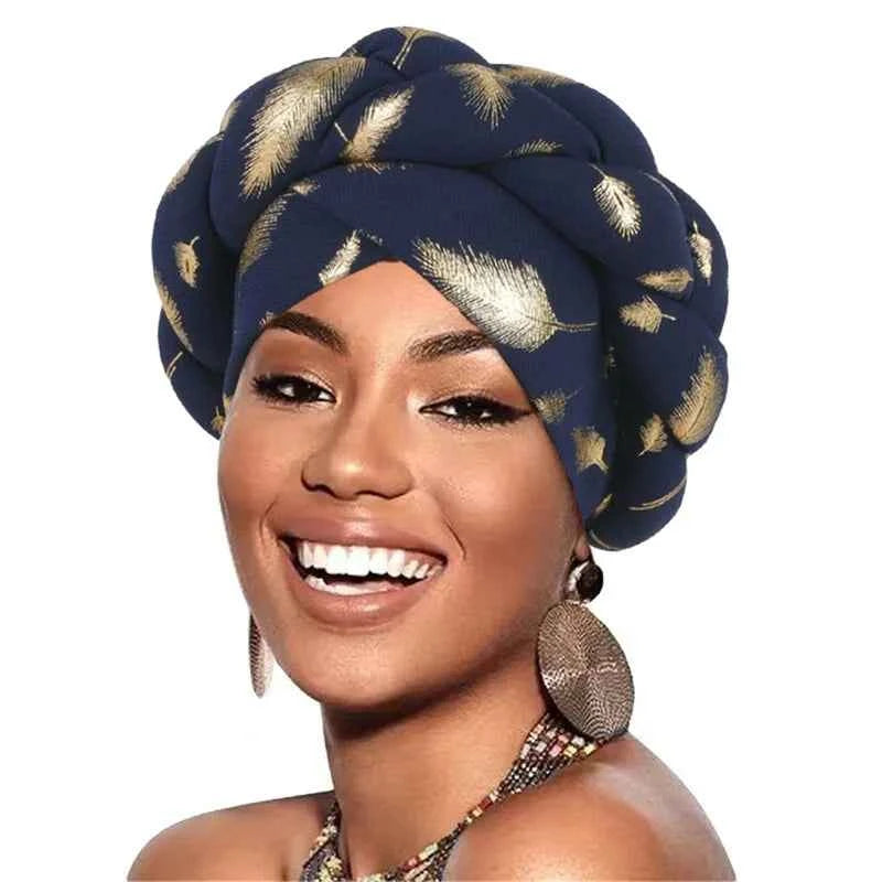Bronzing African Headtie Braid Turban Caps for Women Nigeria Wedding Geles Party Headgear Headpiece Auto Gele Female Head Wraps