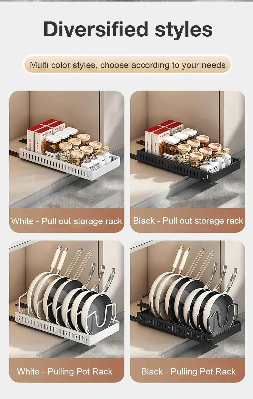 1Pc Kitchen Multifunctional Organizer Pull Out for Pots/Pans Sliding Lid Holder Spice Rack & Dish Drying Racks Drawer Organizer