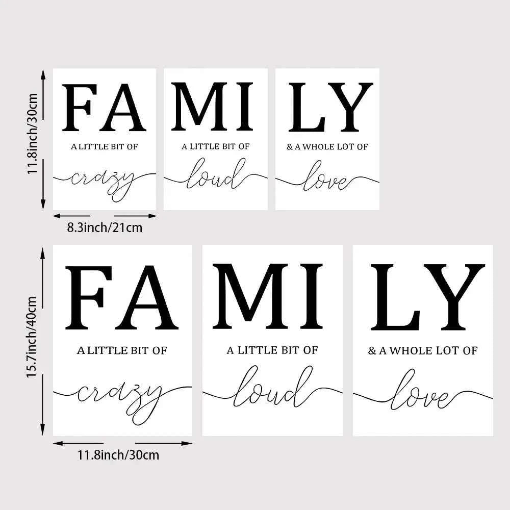 3PCS Frameless Simple Black White FAMILY Poster Modern Canvas Painting Wall Art Print Pictures  For Living Room Home Decorative
