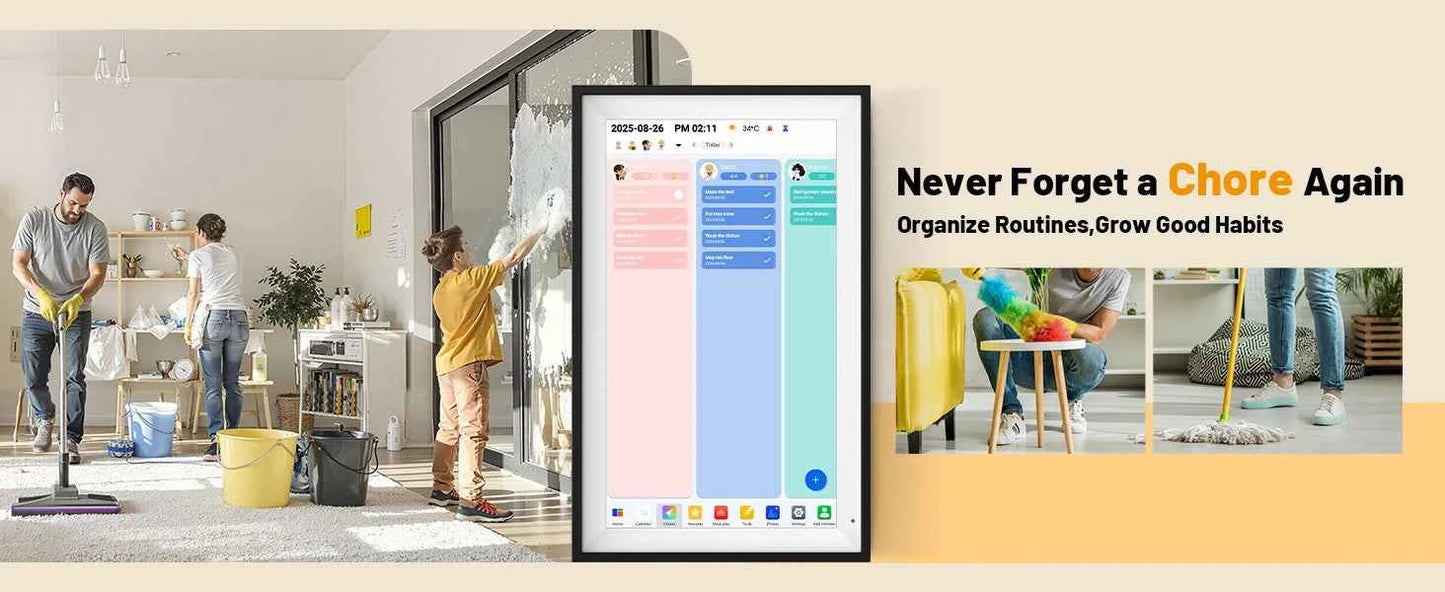 15.6 Inch Wall Planner Digital Calendar Chore Chart Smart Touchscreen Interactive Display APP Control 64GB for Family Schedules