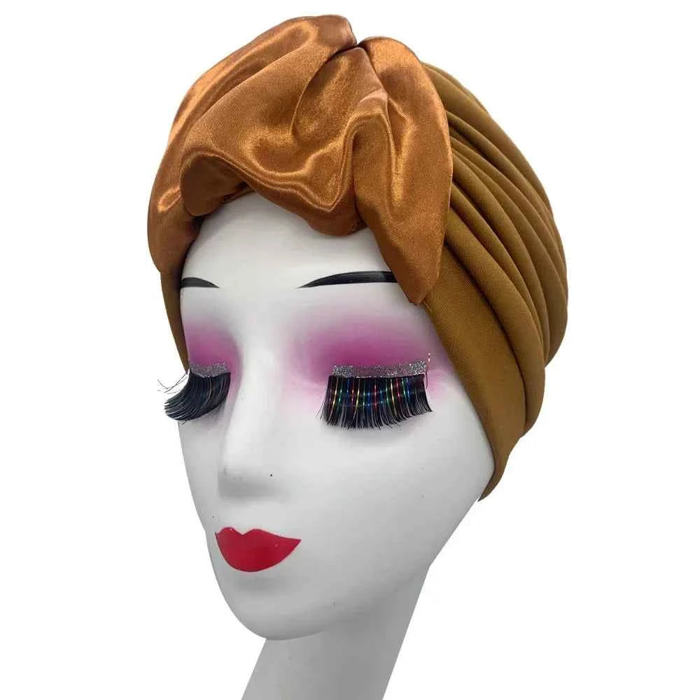 Fashion Satin Croissant Ruffled Turban Caps for Women African Head Wraps Nigeria Wedding Party Headpiece Muslim Headscarf Bonnet