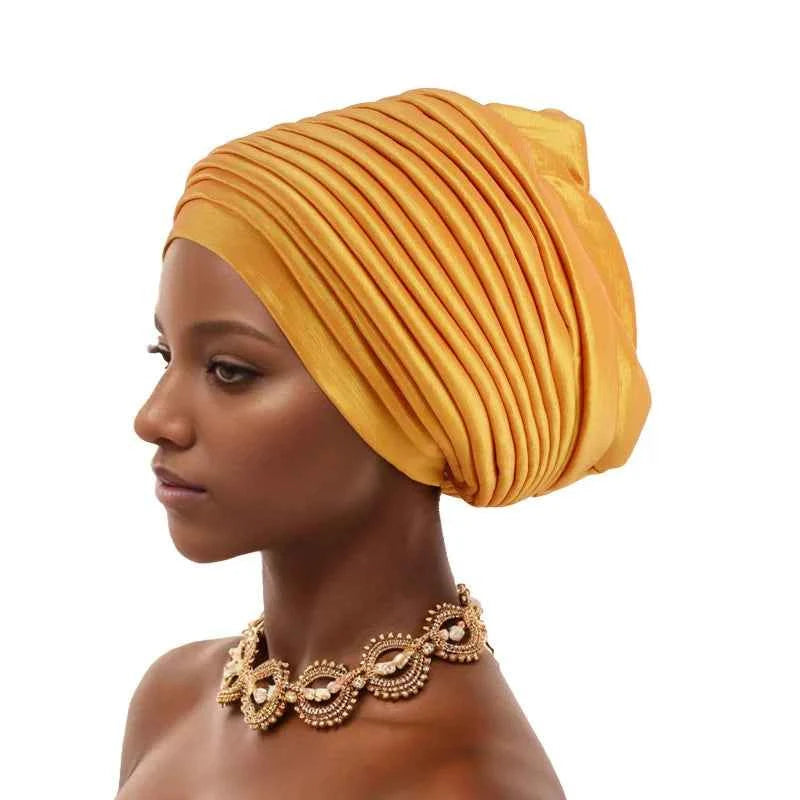 Multilayer African Women's Turban Cap Female Head Wraps Pleated Auto Gele Cap Headtie Muslim Headwear Party Headpiece