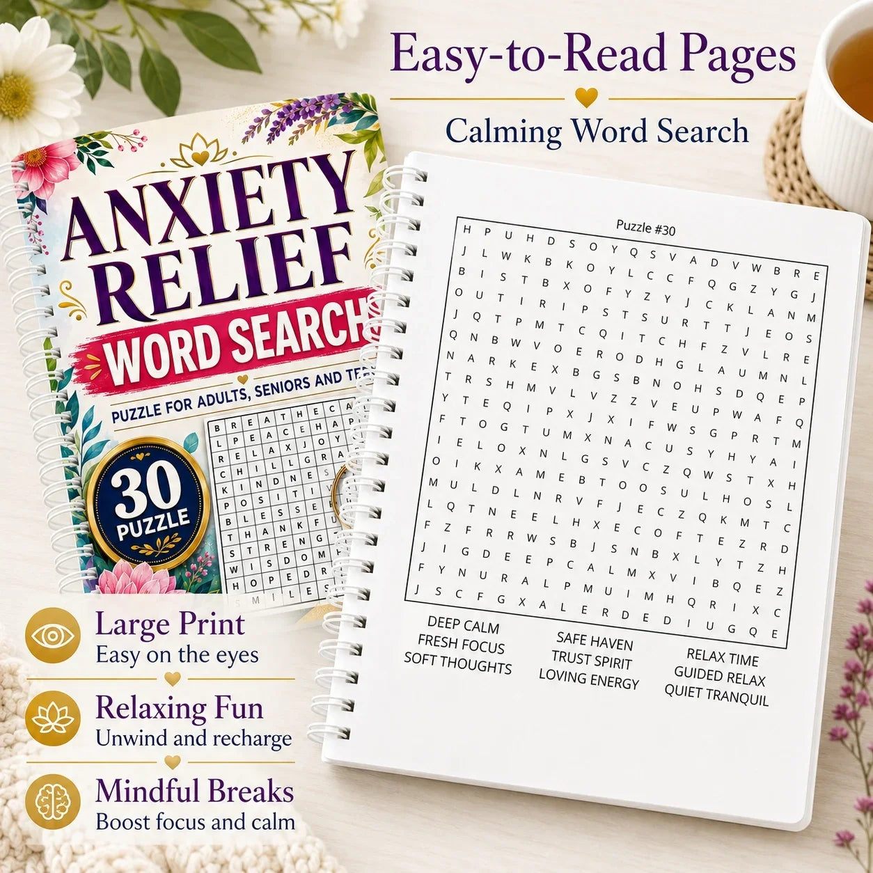 Anxiety Relief Word Search Book for Adults – Mindful Puzzles & Relaxation