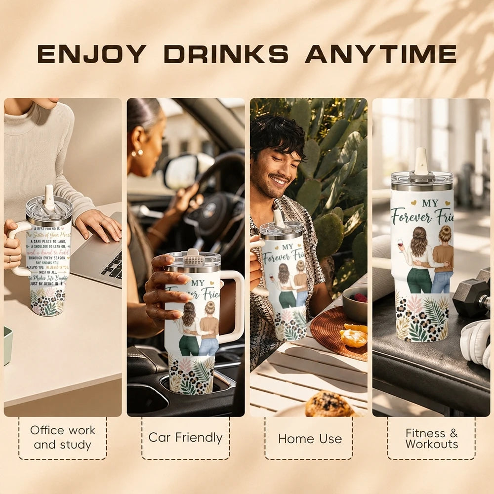 40oz Best Friend Tumbler – Insulated Stainless Steel Travel Mug with Straw
