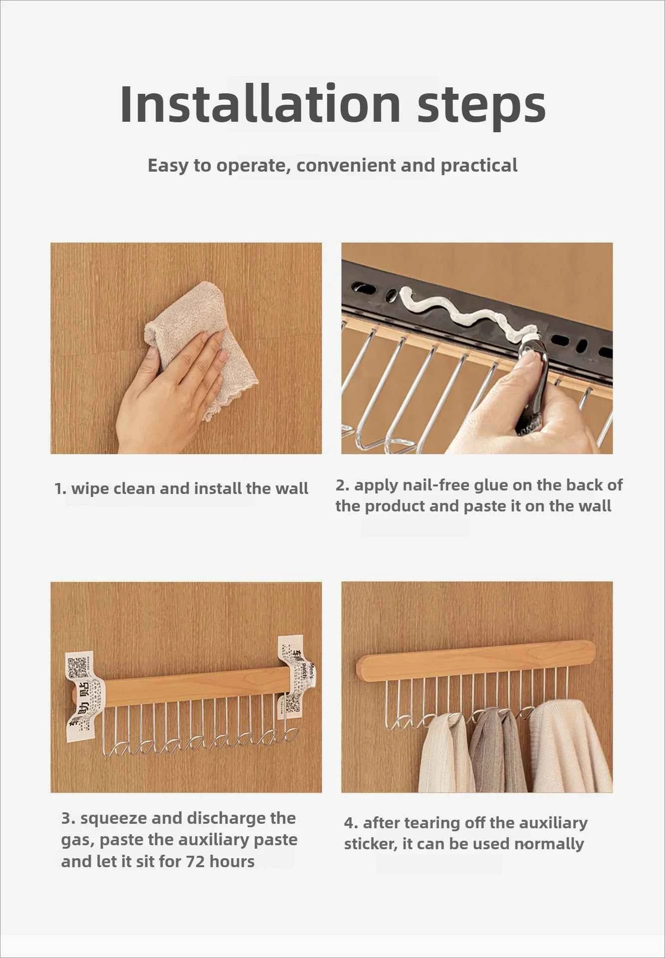 8/12 Hooks Retractable Wood Clothes Hanger Multi-functional Bra Storage Hanger Wall-mounted Wardrobe Hanger Clothes Organizer