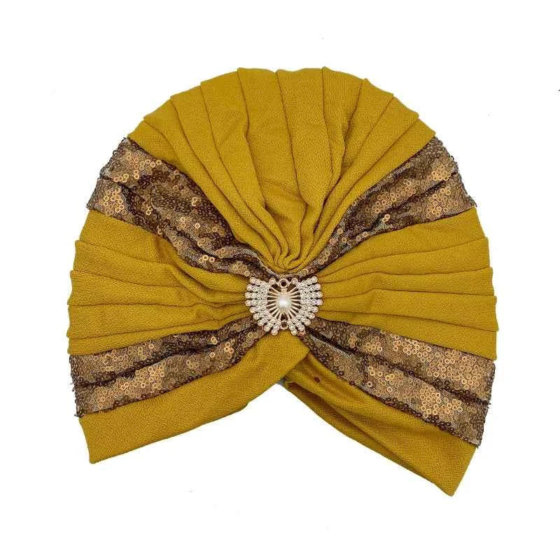 Fashion Sequins Pleated Turban Hat Muslim Headscarf Bonnet Women Head Wraps African Party Headpiece Nigeria Wedding Gele