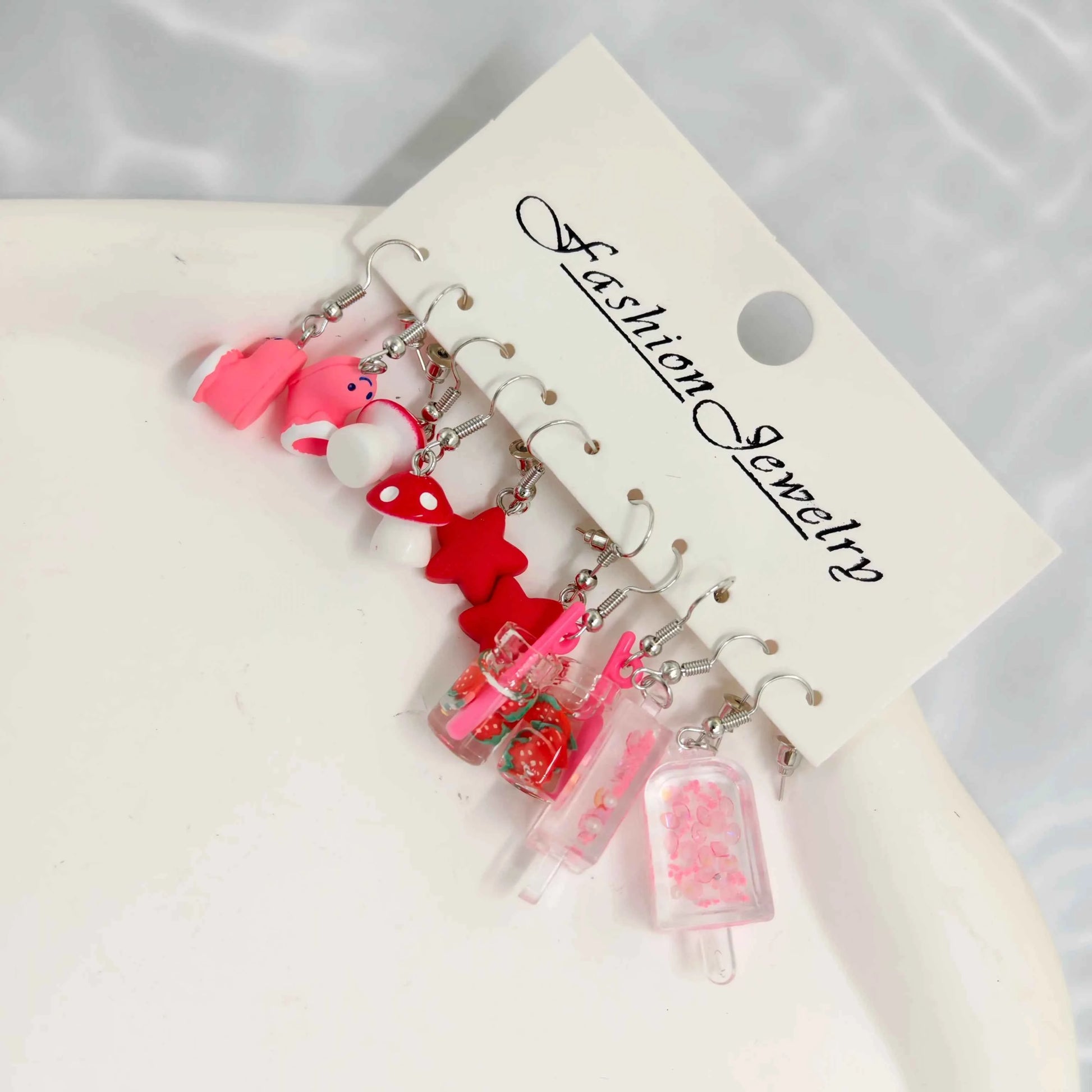 Resin red star mushroom shoe earring set, fun and fashionable, with card earrings and earrings