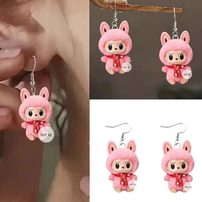 2D Flat Cute Cartoon Pink Elf Monster Acrylic Earrings for Women Korea Style Fashion Colorful Earrings for Women Jewelry Gift